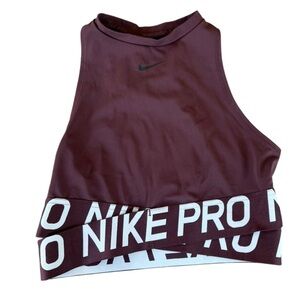 Nike Pro Intertwist High Neck Dri Fit Sports Athletic Top Maroon Black HTF Small